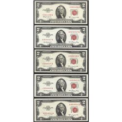 Lot of (5) 1953 $2 Legal Tender Notes