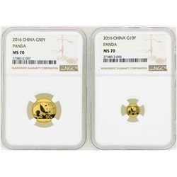 Lot of (2) 2016 China Gold Panda Coins NGC MS70