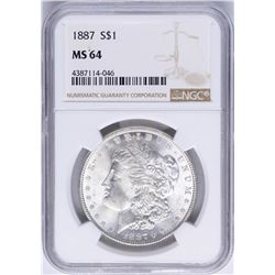 1887 $1 Morgan Silver Dollar Coin NGC MS64