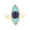 Image 2 : 14KT Yellow Gold 0.16 ctw Sapphire and Diamond Evil Eye Ring