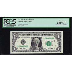 2001 $1 Federal Reserve Note Mismatched Serial Number ERROR PCGS Gem New 65PPQ