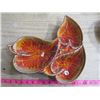 Image 2 : 2 LEAF SHAPED DISHES, (CALIFORNIA POTTERY), (1 MADE IN ENGLAND #M407)