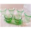 Image 2 : GREEN DEPRESSION GLASS, (CREAM, SUGAR, 4 DESSERT CUPS)