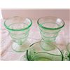 Image 4 : GREEN DEPRESSION GLASS, (CREAM, SUGAR, 4 DESSERT CUPS)
