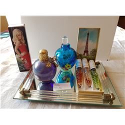 DRESSER TRAY W/PERFUME BOTTLES & PERFUME