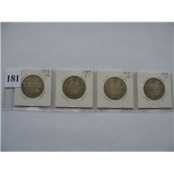CANADIAN SILVER HALF DOLLARS - (1916, 17, 18, 19) *LOT OF 4 *
