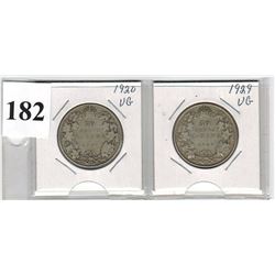 CANADIAN SILVER HALF DOLLARS - (1920,  1929) *Lot of 2*