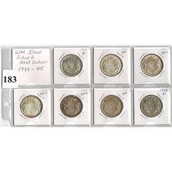LOT OF 7 CANADIAN SILVER HALF DOLLARS -  *WAR YEARS* (1939, 40, 41, 42 ,43, 44 ,45)