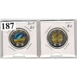 2017 CANADIAN $2.00 COINS *NORTHERN LIGHTS* (GLOW IN THE DARK TYPE & PLAIN TYPE)