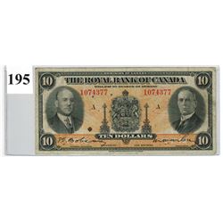 1935 ROYAL BANK OF CANADA ($10 BANKNOTE) *SER. # 1074377*