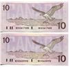 Image 2 : 2 CNDN BANK NOTES $10, (1989) *UNCIRCULATED*