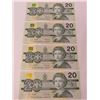 Image 1 : 4 CNDN BANK NOTES, $20, *UNCIRCULATED*\