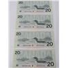 Image 4 : 4 CNDN BANK NOTES, $20, *UNCIRCULATED*\