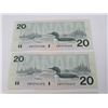 Image 5 : 4 CNDN BANK NOTES, $20, *UNCIRCULATED*\
