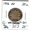 Image 2 : 1936 DOT 25 CENT PIECE *SCARCE*