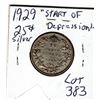Image 1 : 1929 25 CENTS (SILVER) *START OF DEPRESSION ERA*