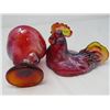 Image 4 : ROOSTER ON NEST (ROSSO CARNIVAL GLASS) *NO CHIPS/CRACKS*