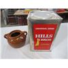 Image 1 : HILLS BROS. COFFEE CAN *14"X9"x9"* & #3 BEAN POT *NO LID*