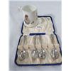 Image 1 : BOXED SET OF FOUR SILVER COFFEE SPOONS (1937 CORONATION) & SMALL MUG (1937) *CRACKED*