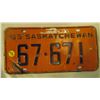 Image 1 : 1963 SASK LICENSE PLATE *67-671*