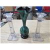 Image 1 : CANDLE STICKS AND VASE (CANDLE STICKS ARE CLEAR GLASS) *VASE IS STYLE OF BLUE MOUNTAIN*