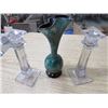 Image 2 : CANDLE STICKS AND VASE (CANDLE STICKS ARE CLEAR GLASS) *VASE IS STYLE OF BLUE MOUNTAIN*