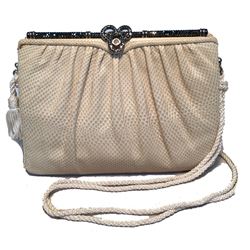 Judith Leiber Beige Lizard Swarovski Crystal Top Clutch