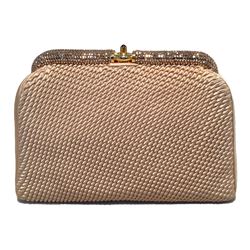 Judith Leiber Vintage Rouched Tan Silk and Swarovski Crystal Clutch