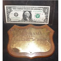 ZZ-CLEARANCE VINTAGE MOTORAMA 1951 EXCELLENCE OF DISPLAY AWARD RARE 3RD YEAR