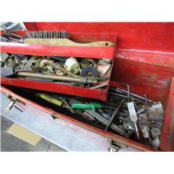Red Metal Toolbox full of Assorted tools & Misc.