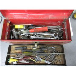 Red Metal Toolbox full of Assorted tools & Misc.