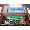 Image 1 : Red Metal Toolbox full of Assorted tools & Misc. / small socket set