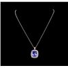 Image 2 : GIA Cert 19.42 ctw Tanzanite and Diamond Pendant With Chain - 14KT White Gold