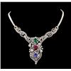 Image 1 : 11.56 ctw Ruby, Sapphire, Emerald and Diamond Necklace - 14KT White Gold