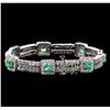 Image 2 : 2.84 ctw Emerald and Diamond Bracelet - 14KT White Gold