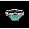 Image 2 : 1.45 ctw Emerald and Diamond Ring - 14KT White Gold