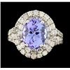 Image 2 : 4.44 ctw Tanzanite and Diamond Ring - 14KT White Gold