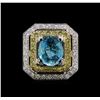 Image 2 : 6.25 ctw Blue Zircon and Diamond Ring - 18KT White Gold