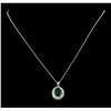 Image 1 : 3.66 ctw Emerald and Diamond Pendant With Chain - 14KT White Gold