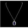 Image 2 : GIA Cert 28.33 ctw Tanzanite and Diamond Pendant With Chain - 14KT White Gold