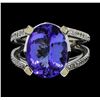 Image 2 : 7.37 ctw Tanzanite and Diamond Ring - 14KT White Gold