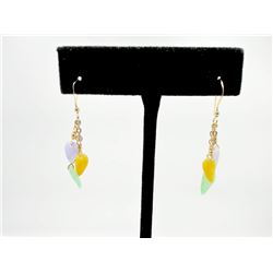 18K Gold Type A Natural Burma Jadeite Jade Size 0.5 inch / Earring About 1 inch long