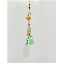 18K Gold Type A Natural Burma Jadeite Jade Size 7mm & 5mm / Earring About 1.5 inch long