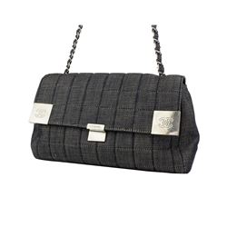 Chanel Black Denim Chocolate Bar Flap Shoulder Bag