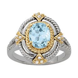 3ct Blue Zircon 14K White/Yellow Gold Ring 6.99gm