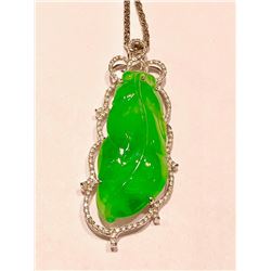 82.33ct  100% Natural imperial jadeite jade Type A very rare with 1.50ct diamond and 18K gold chain