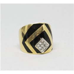 14k yellow gold inlay onyx DIamond Ring