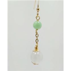 18K Gold Type A Natural Burma Jadeite Jade Size 7mm & 5mm / Earring About 1 inch long