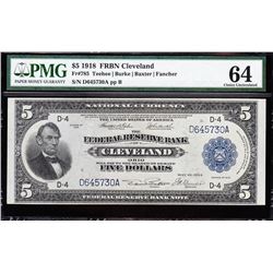 1918 $5 Cleveland Federal Reserve Bank Note PMG 64