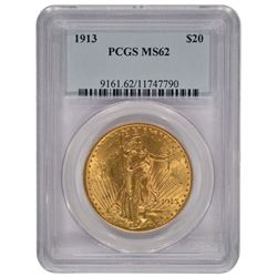 1913 $20 Saint Gaudens Double Eagle Gold Coin PCGS MS62